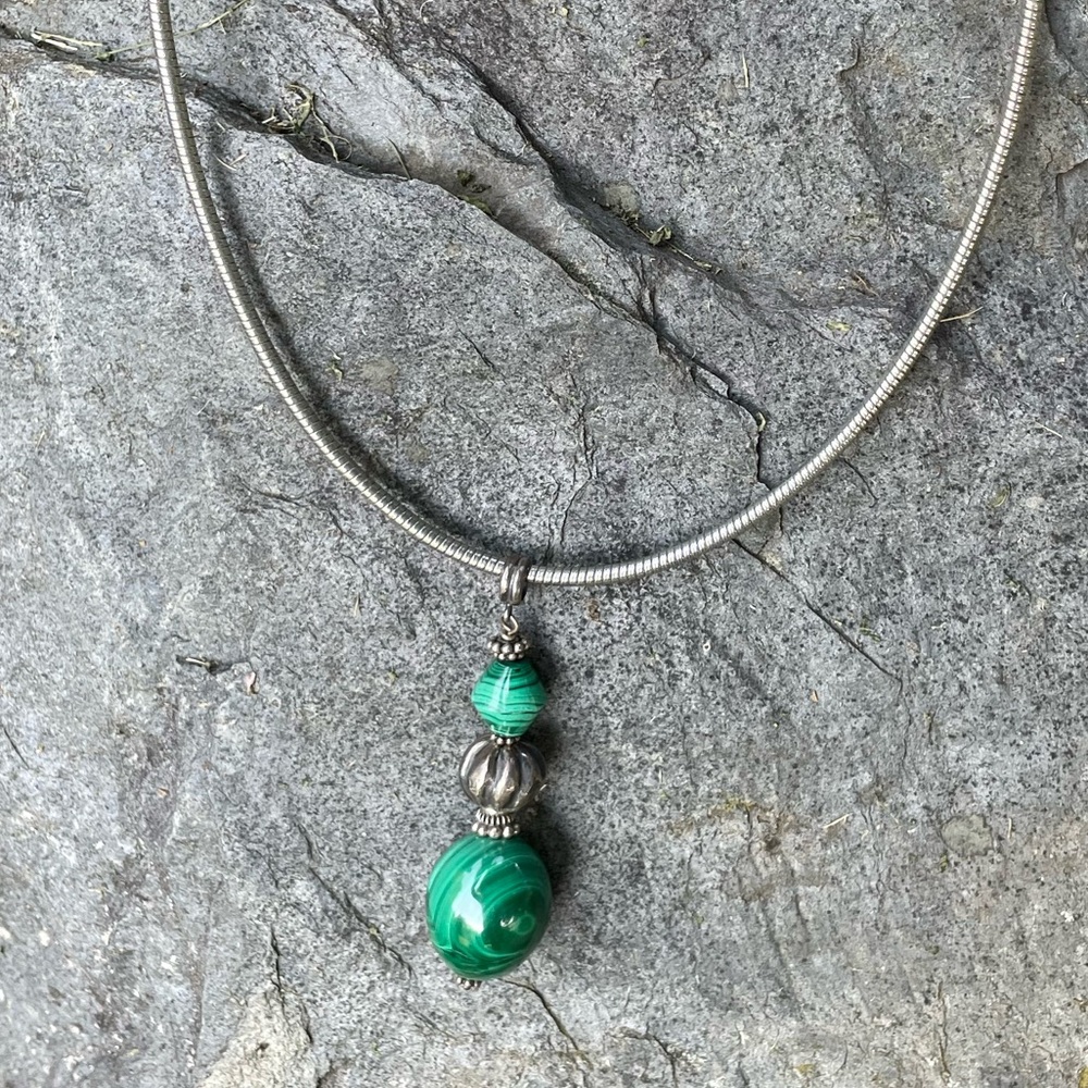 Malachite Sterling Green Pendant Necklace - Picture 4 of 8